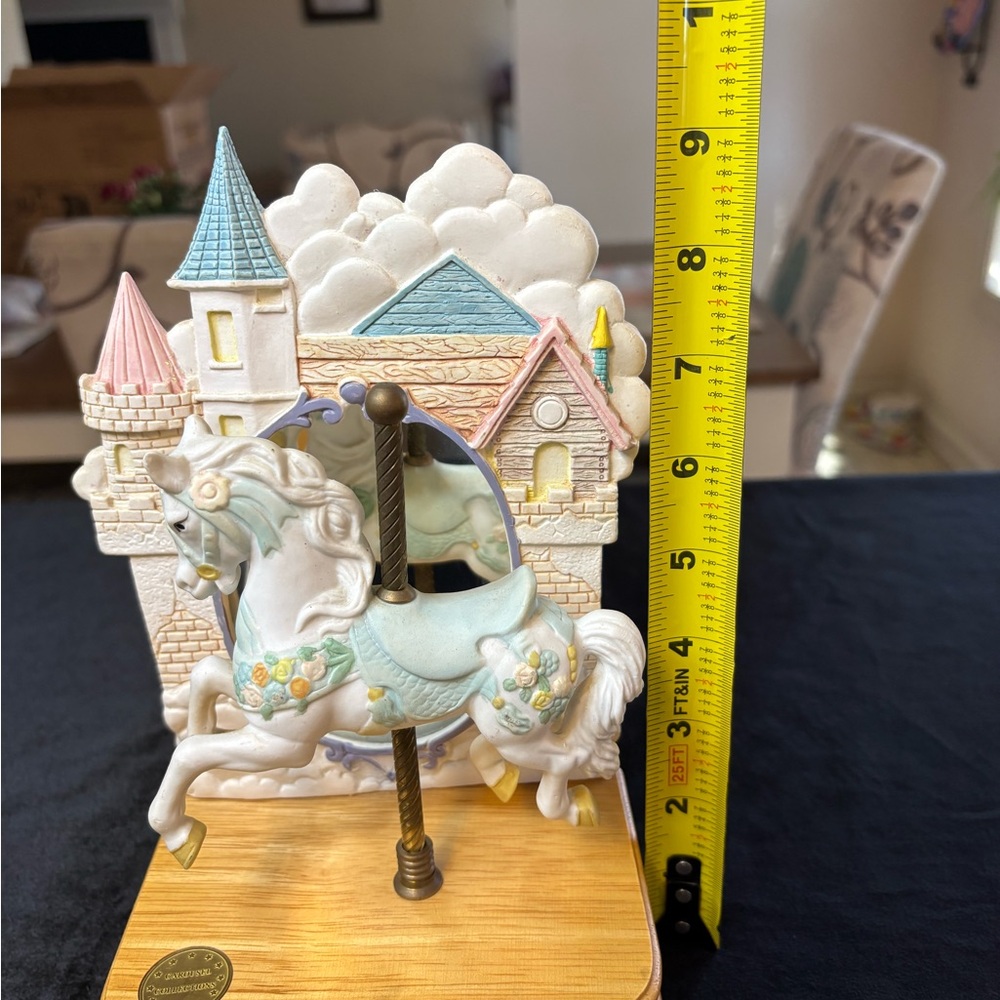 Ceramic Carousel Horse Music Box Mirror Wood Base Vintage 1991 - Picture 8 of 9